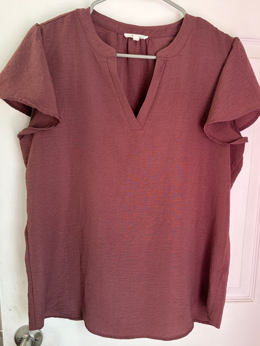 Maurices Dusty Mauve V-Notch Short Sleeve Blouse
